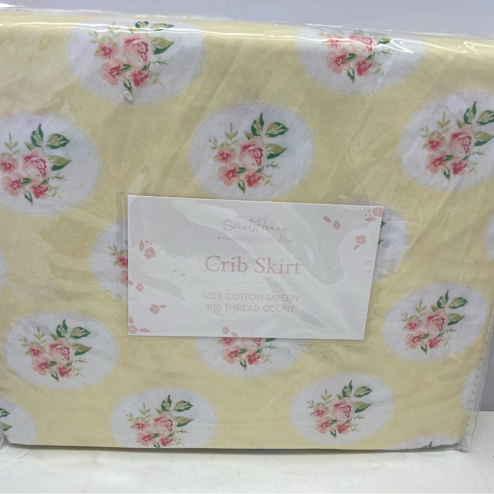 Sweet Honey Clothing Mellow Yellow Floral Crib Toddler Bed Skirt 300 Thread Ct